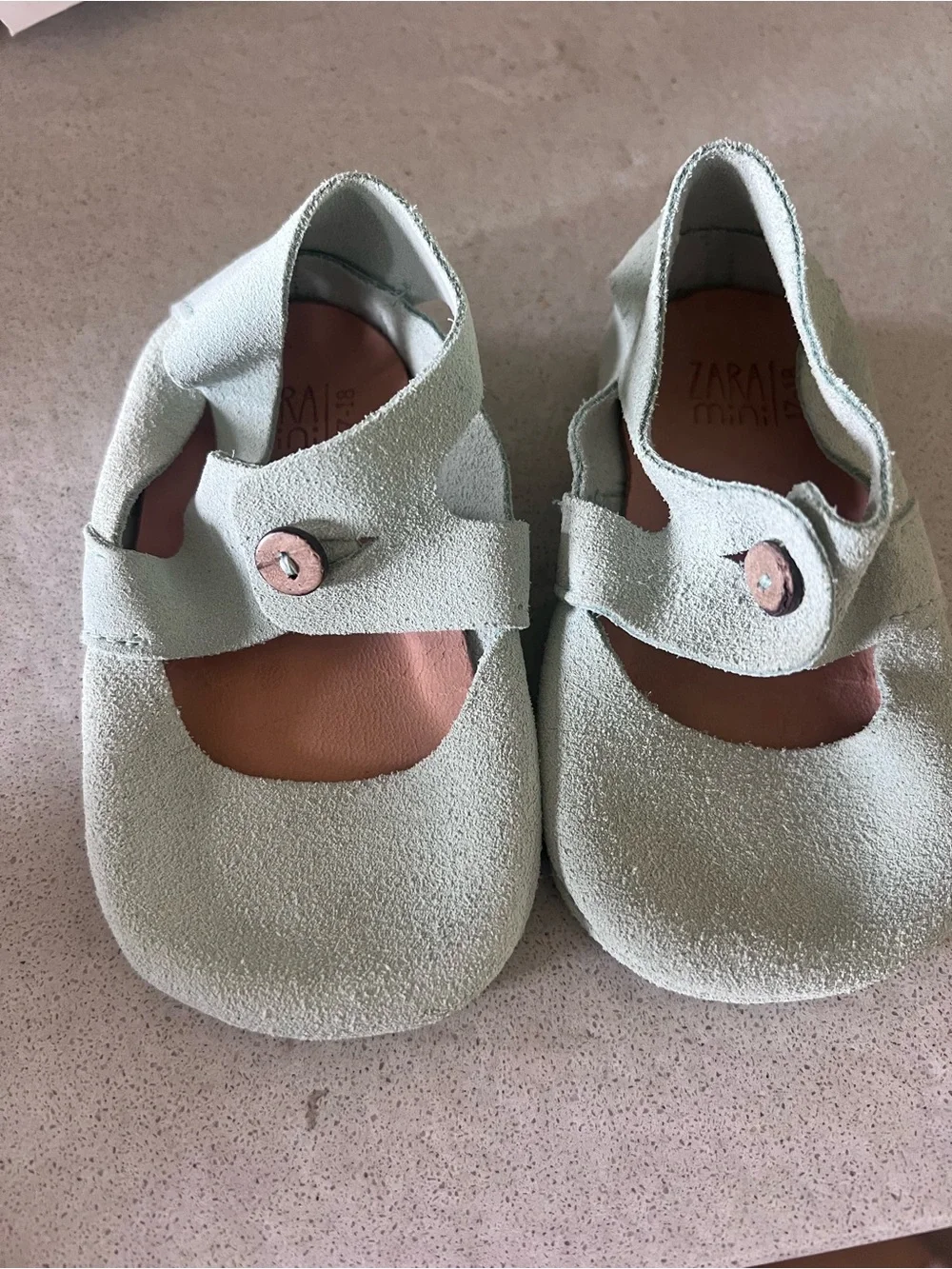 Zara Mint Green Suede Baby Moccasin Sandals